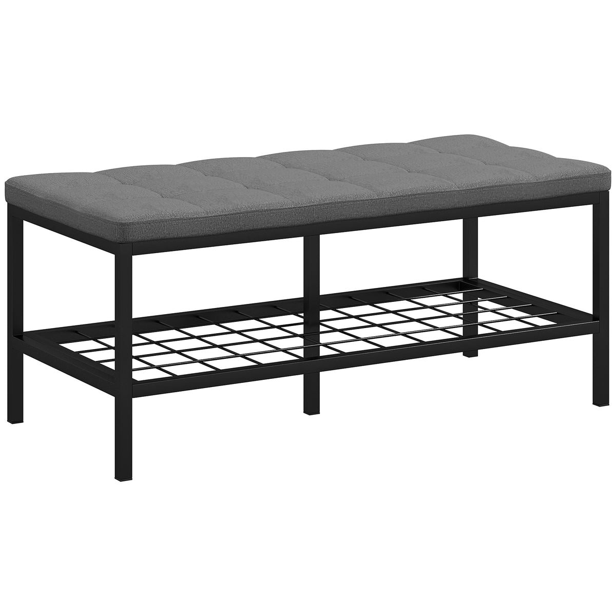 Banc à chaussures avec coussin rembourré et étagère de rangement, banc d'entrée pour couloir, chambre, 90x41x40cm, gris