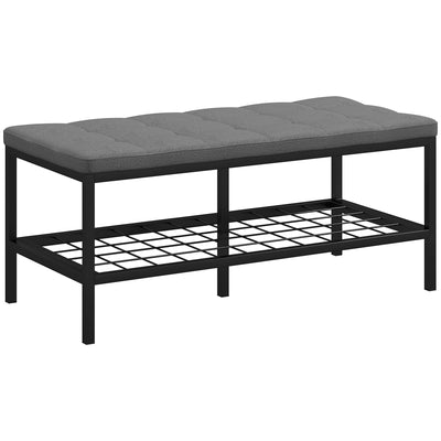 Banc à chaussures avec coussin rembourré et étagère de rangement, banc d'entrée pour couloir, chambre, 90x41x40cm, gris