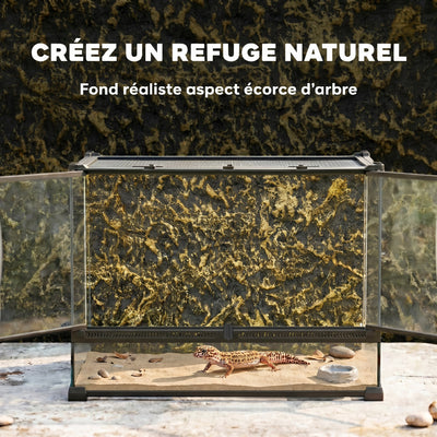 Boîte à Reptiles avec Panneau de Fond, Fermeture Sécurisée Par Rotation, Ventilation Frontale, 50x30x35cm, Noir