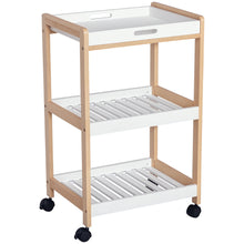 Chariot de service desserte de cuisine à roulettes 2 étagères + plateau amovible bois de pin MDF blanc