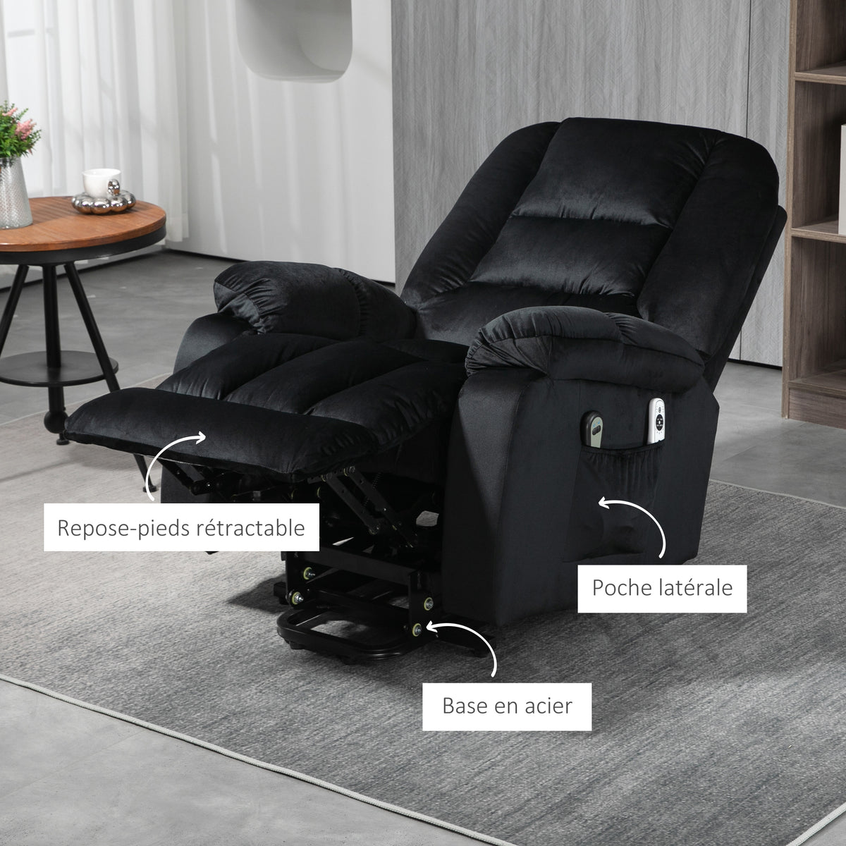 Fauteuil releveur électrique fauteuil de relaxation inclinable 8 points de massage vibrants 85 x 94 x 107 cm noir