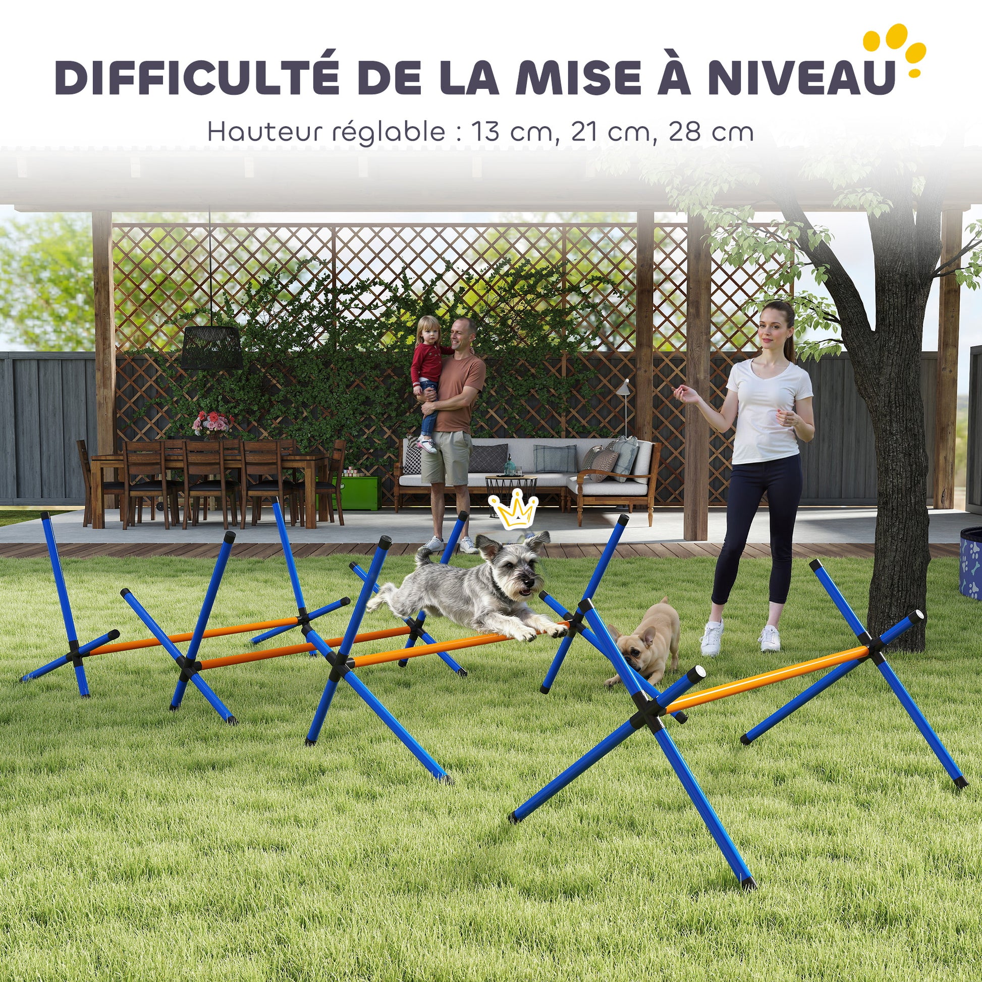 Kit d'équipement d'agilité pour chien, kit d'agilité pour chien portable avec hauteur réglable, sac de transport, orange