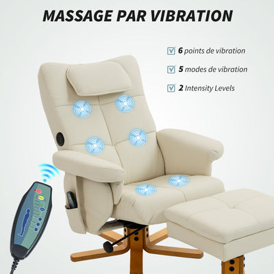 Fauteuil massant avec repose-pied, dossier inclinable jusqu'à 135°, coffre de rangement, télécommande