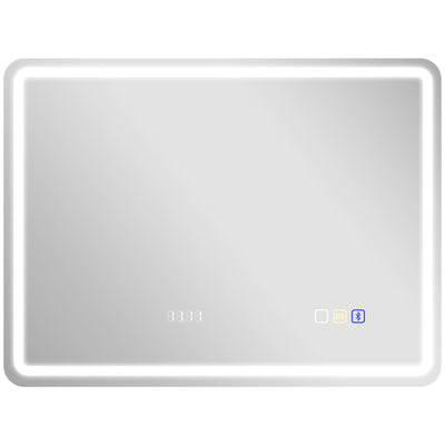 Miroir salle de bain Bluetooth avec éclairage LED 60 x 80 cm, miroir lumineux mural avec horloge, antibuée, argenté
