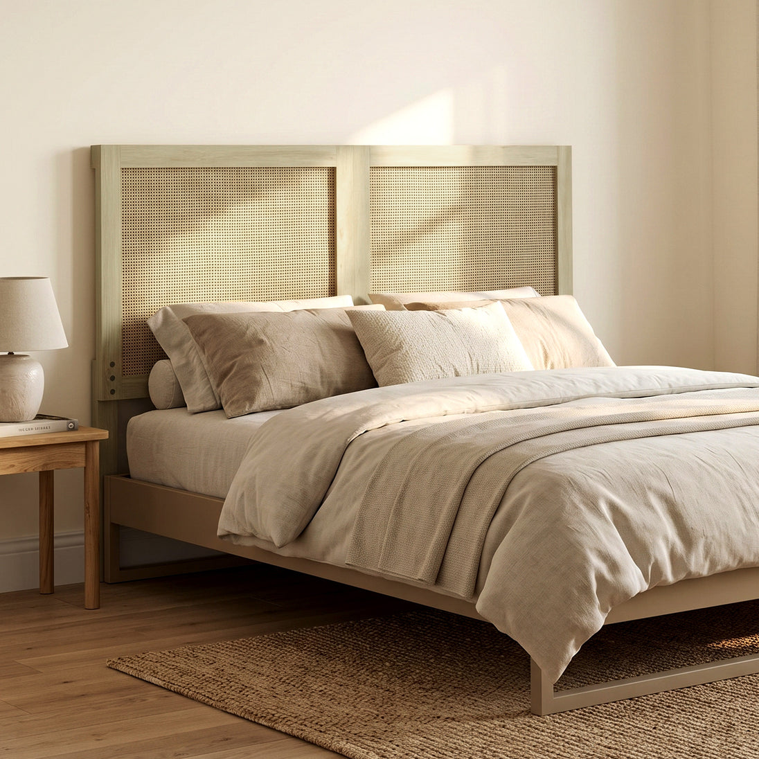 Tête de Lit en Bois à Effet Rotin, Design Bohème, pour Chambre à Coucher, 140 x 4 x 87 cm, Chêne Aosom