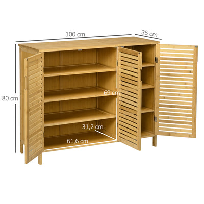 Meuble à chaussures armoire à chaussures style naturel - 2 placards avec 8 étagères - en bambou bois naturel