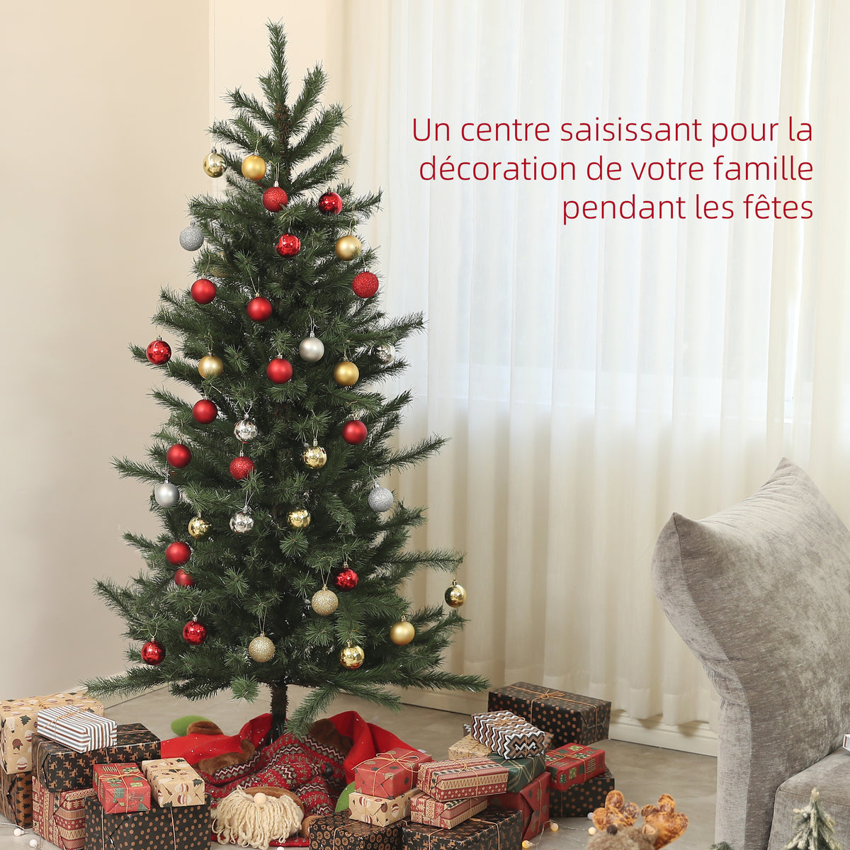 Sapin de Noël artificiel 180 cm Arbre de Noël avec support en acier pliable, 467 Branches, décoration de Noël, Vert