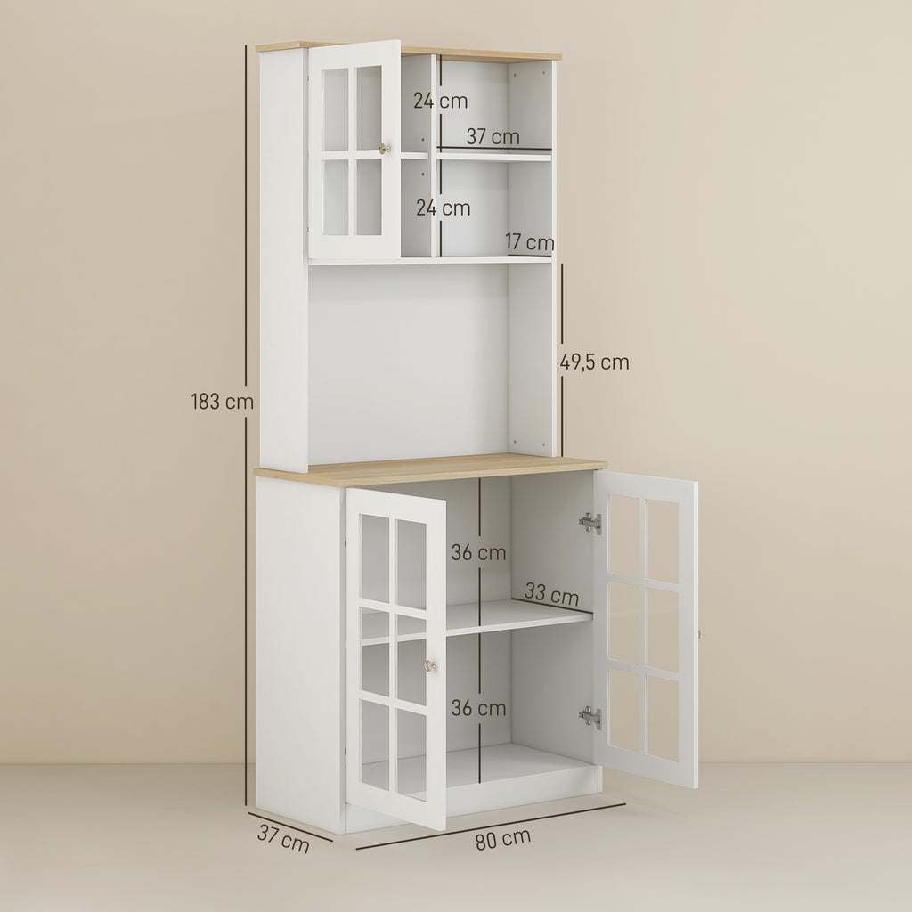 Buffet cuisine, meuble cuisine rangement haut, meuble de rangement avec plan de travail, 3 portes vitrées, 2