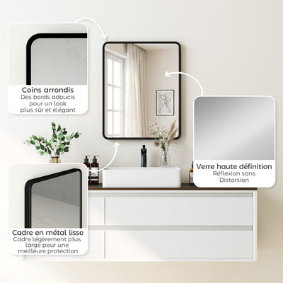 Miroir mural rectangulaire 50 x 40 cm, miroir décoratif moderne avec cadre en métal pour salon, entrée, couloir, noir