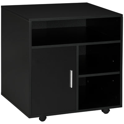 Support d'imprimante organiseur bureau caisson placard porte 3 niches + grand plateau panneaux particules noir
