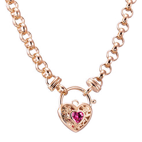 18ct Heavy Rose Gold Plated 6mm Belcher Chain Necklace with a Pink Filigree Locket - USA Made BIJ`OR