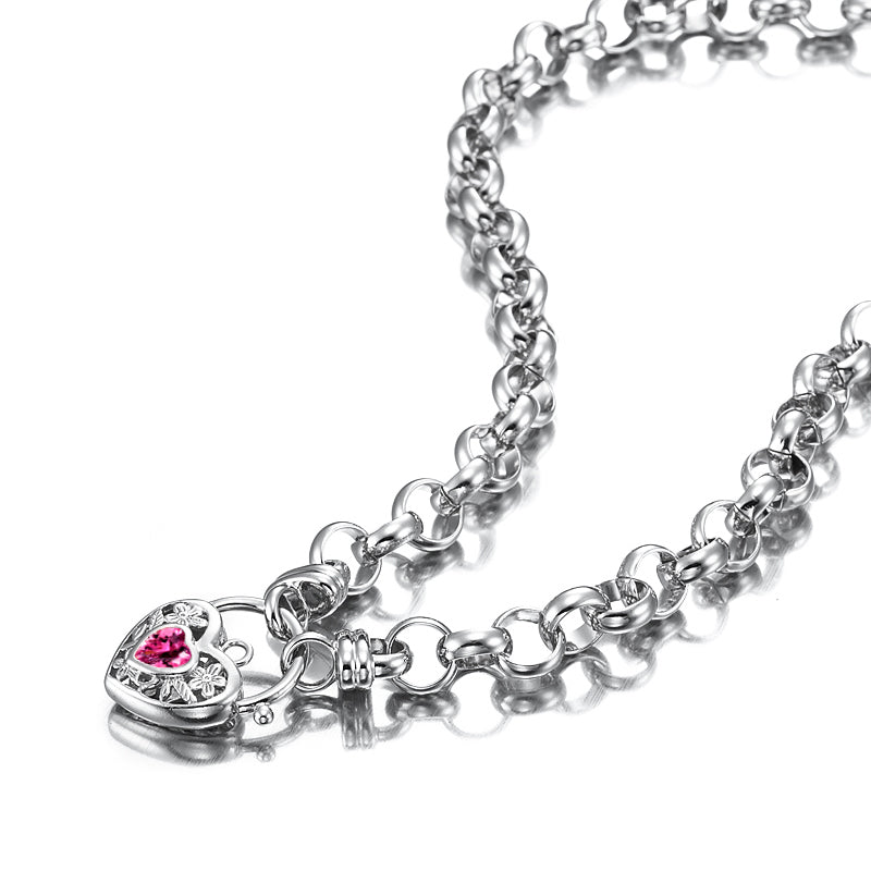 925 Sterling Silver Plated 10mm Belcher Chain Necklace with a Pink Filigree Locket - USA Made BIJ`OR