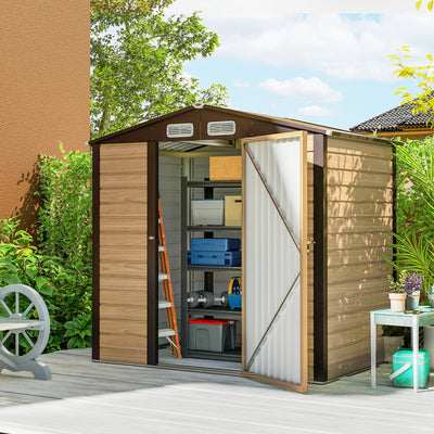 Abri de Jardin 2,27 m² gants inclus porte verrouillable ventilations acier galvanisé 190 x 131 x 188 cm chêne