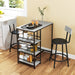 Ensemble table de bar avec 2 tabourets et étagères de rangement pour salle à manger, cuisine, gris et noir Aosom