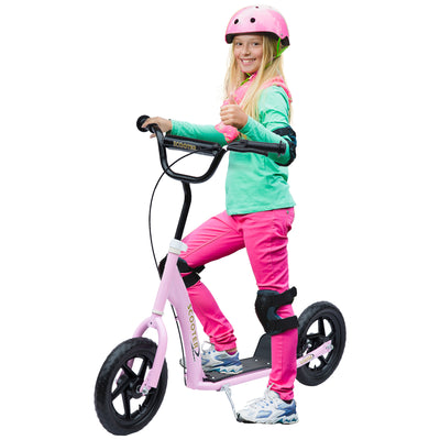 Trottinette enfant patinette pneus 30 cm Hauteur Guidon réglable poignée Frein et béquille Acier pour enfants à partir de 5 ans Rose
