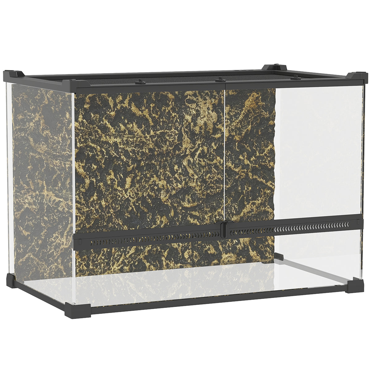Boîte à Reptiles avec Panneau de Fond, Fermeture Sécurisée Par Rotation, Ventilation Frontale, 50x30x35cm, Noir