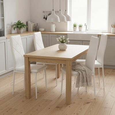 Lot de 4 chaises de salle à manger avec dossier haut, revêtement synthétique et pieds en acier, blanc