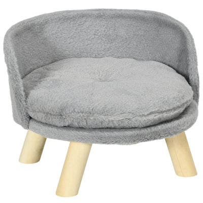 Canapé lit panier pour chien design scandinave coussin moelleux amovible pieds en bois Ø 40,5 x 33H cm gris