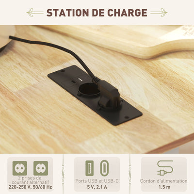 Îlot central cuisine mobile avec prise de courant et port USB, tablette à abattant, étagère réglable blanc