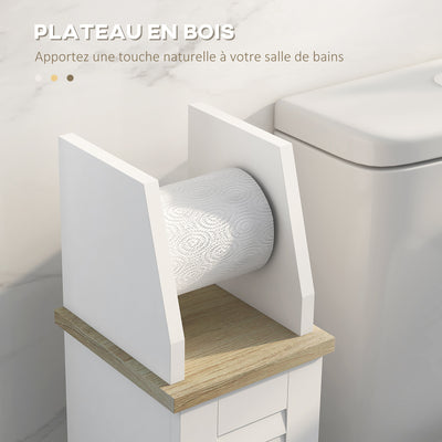Meuble de salle de bain support papier toilette avec placard et étagère réglable 18 x 20 x 80 cm blanc