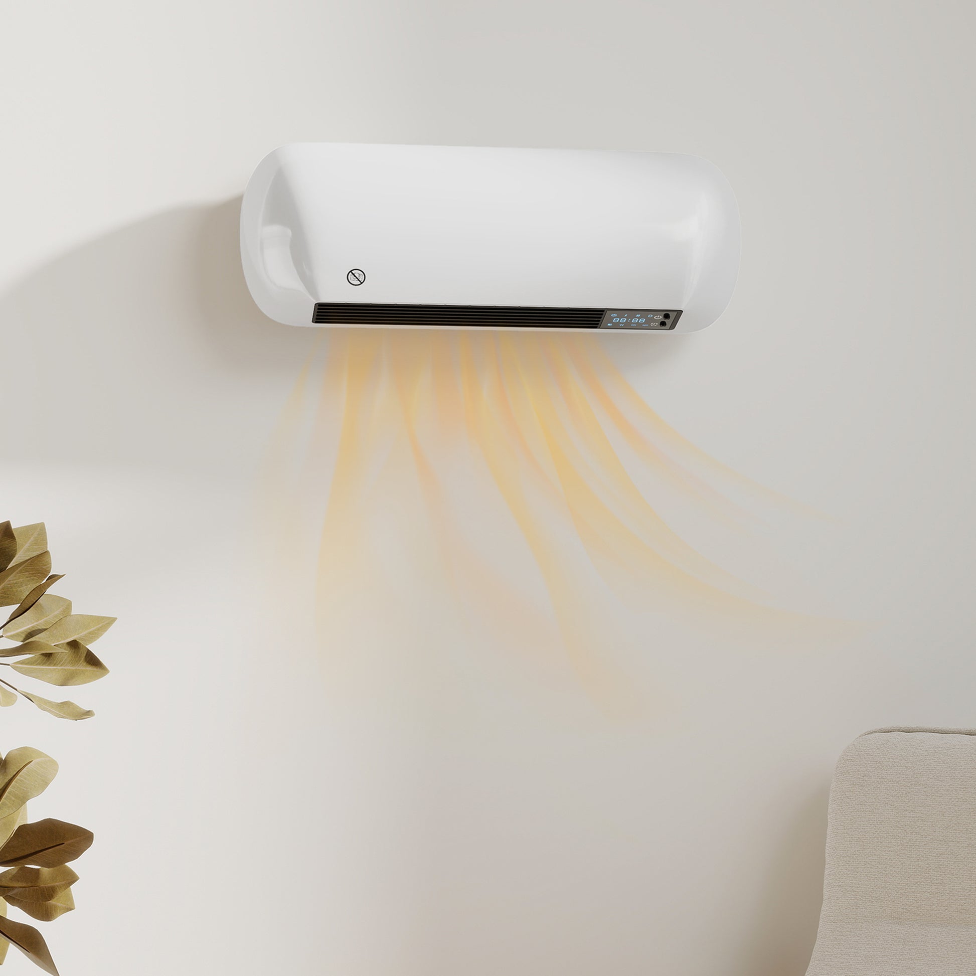 Chauffage mural en céramique 1000/2000W, radiateur électrique, ventilateur, thermostat, minuterie, 50x19x14cm, blanc