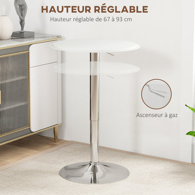 Table de Bar Table Bistro Mange-debout Hauteur réglable 67-93 cm Ø 63 cm Plateau pivotant 360° métal blanc