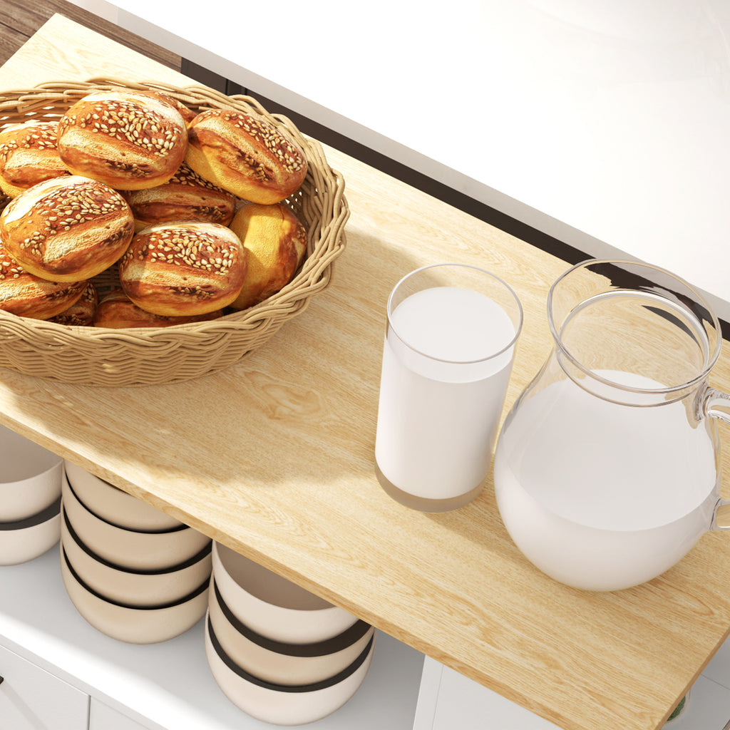 Desserte de cuisine à roulettes, Îlot central cuisine avec plan de travail et étagère réglable, 75x40x80,5cm, blanc