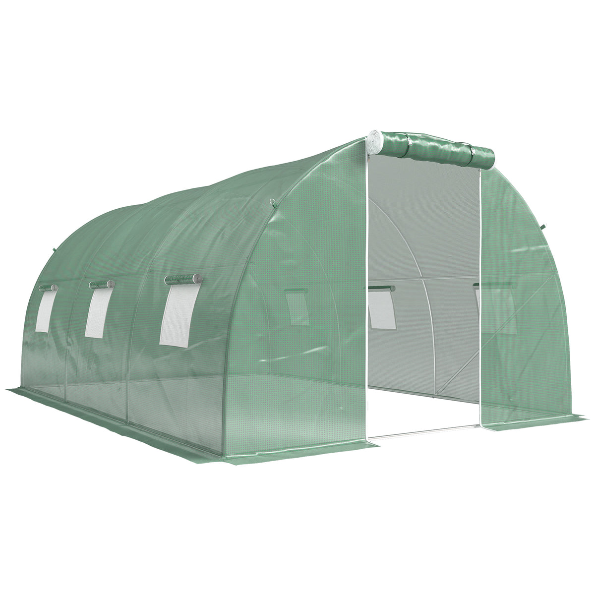 Serre de jardin tunnel 13,5 m² 6 fenêtres porte zippée enroulable châssis acier galvanisé bâche PE 4,5 x 3 x 2 m vert