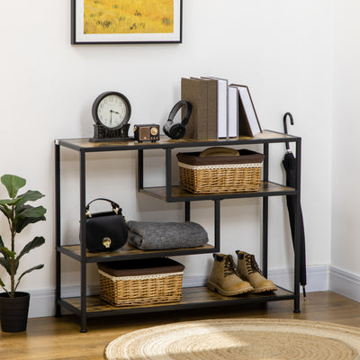 Table console style industriel avec 4 niveaux de rangement 3 étagères inférieures 99,6 x 33,6 x 74 cm