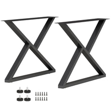 Pieds de table en acier, 60 x 43 cm, lot de 2 pieds de bureau en forme X avec patins réglables et vis, noir