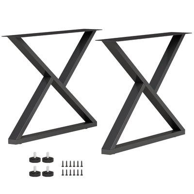 Pieds de table en acier, 60 x 43 cm, lot de 2 pieds de bureau en forme X avec patins réglables et vis, noir