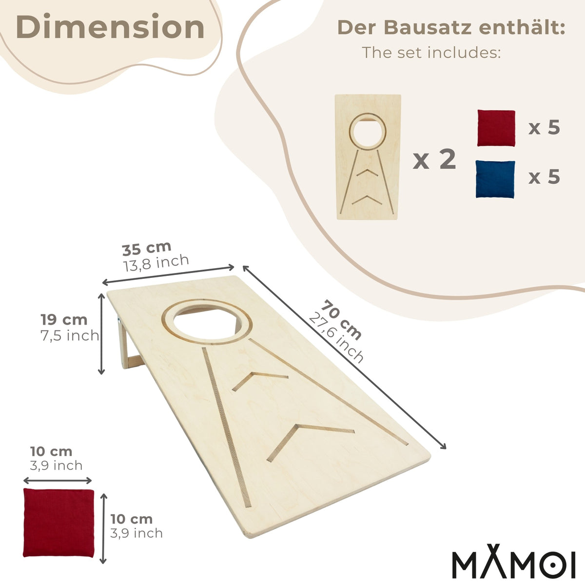 MAMOI® Cornhole Party Games Outdoor Indoor, gioco da spiaggia e gioco di lancio per bambini e adulti, inclusi i sacchi a buca.