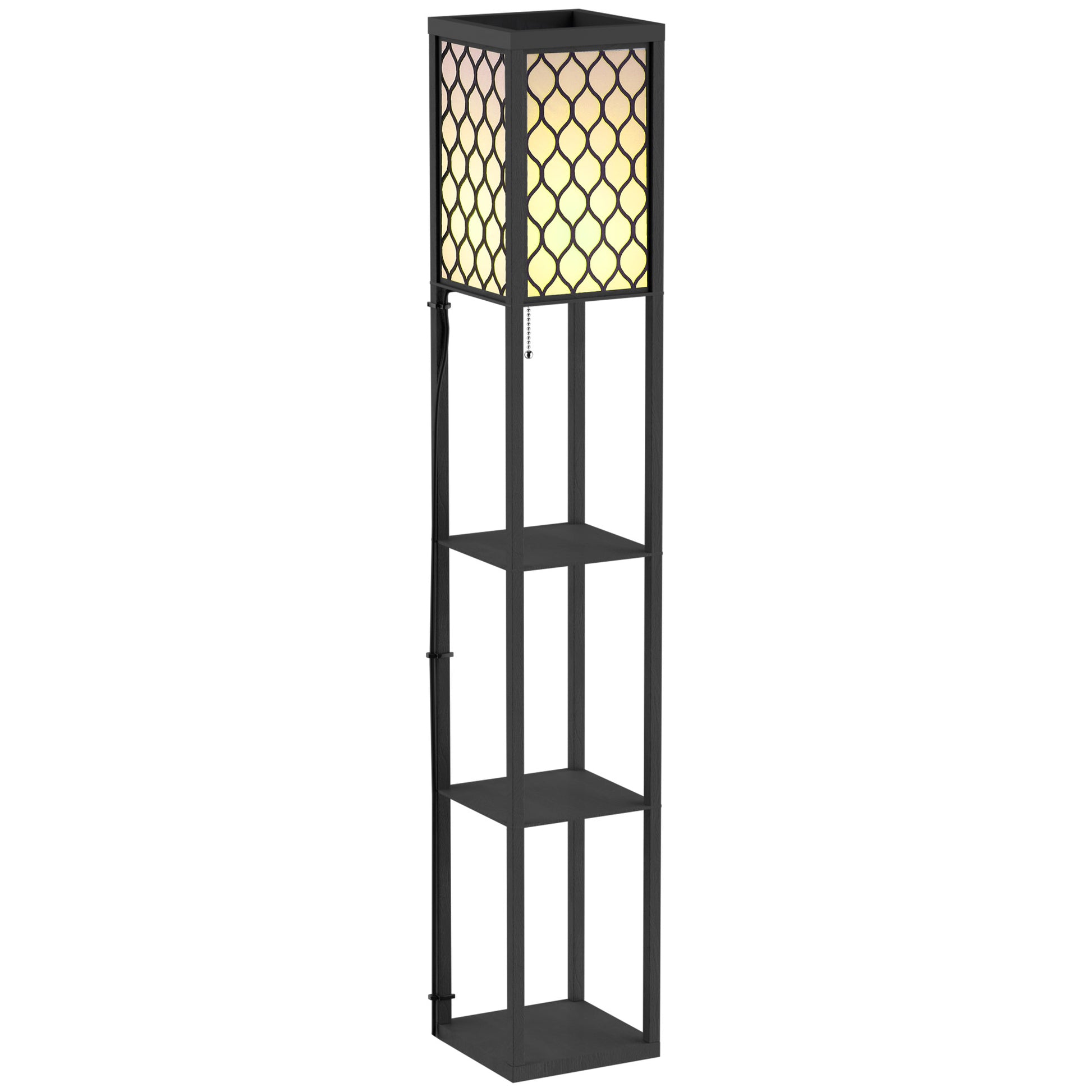 Lampadaire étagère Lampe étagère 26L x 26l x 160H cm 4 Niveaux MDF Noir Motif nid d'abeille