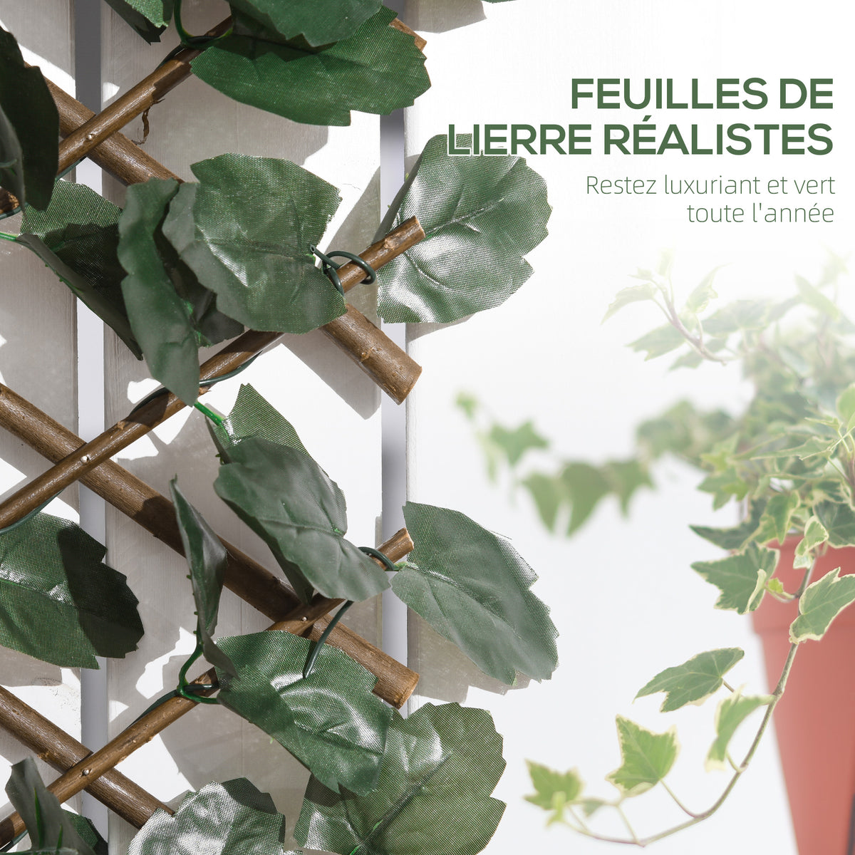 Haie artificielle feuilles murale brise-vue 2 panneaux longueur ajustable 295 x 70 cm treillis extensible en PE vert