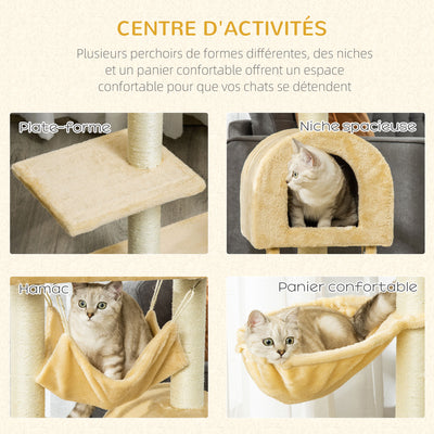 Arbre à chat griffoir arbre à grimper stable à plusieurs niveaux centre d'activités hauteur 98 cm beige