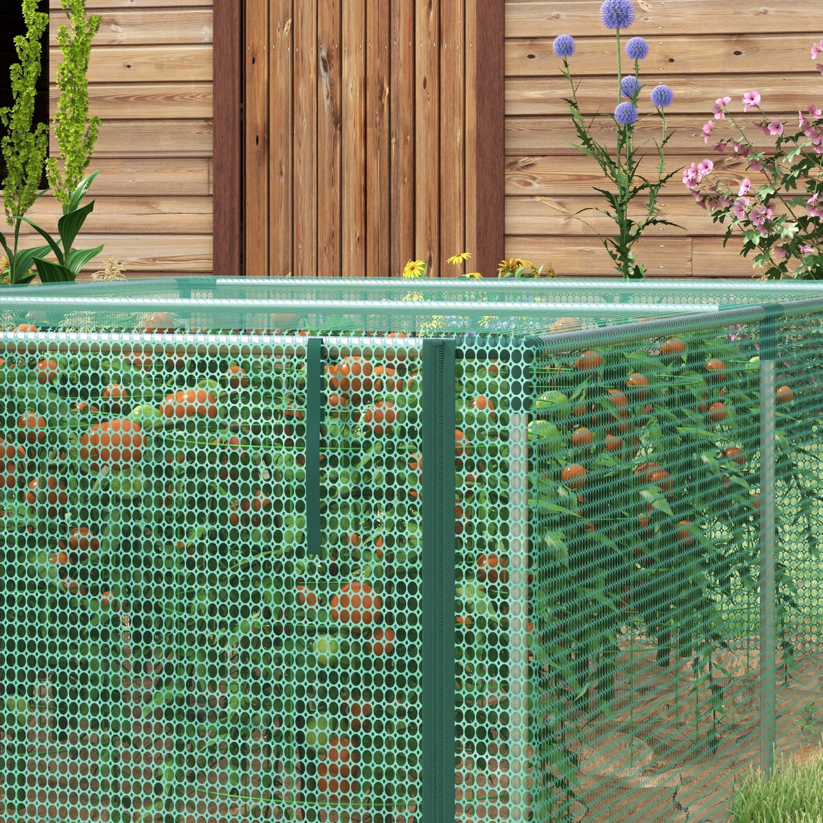 Serre de jardin serre à tomates filet protection porte zippée enroulable HDPE, dim. 125L x 248l x 62,5H cm