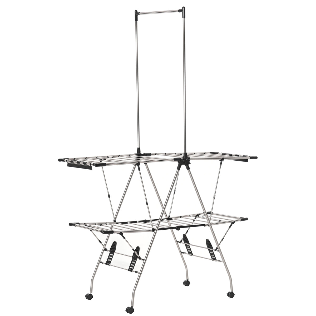 Séchoir à linge étendoir pliable avec roulettes grand espace d'étendage acier inoxydable 138,5 x 63 x 208 cm