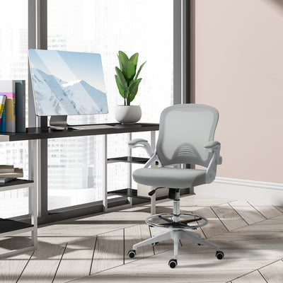 Fauteuil de bureau chaise de bureau assise debout hauteur réglable repose-pieds gris et blanc