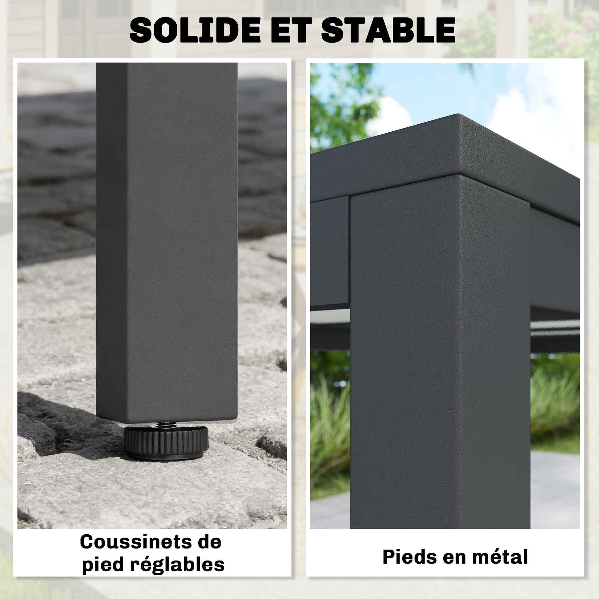 Table de jardin pour 4 à 6 personnes, table à manger extérieure avec plateau à effet bois, 140 x 80 x 72 cm, gris foncé