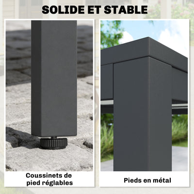 Table de jardin pour 4 à 6 personnes, table à manger extérieure avec plateau à effet bois, 140 x 80 x 72 cm, gris foncé