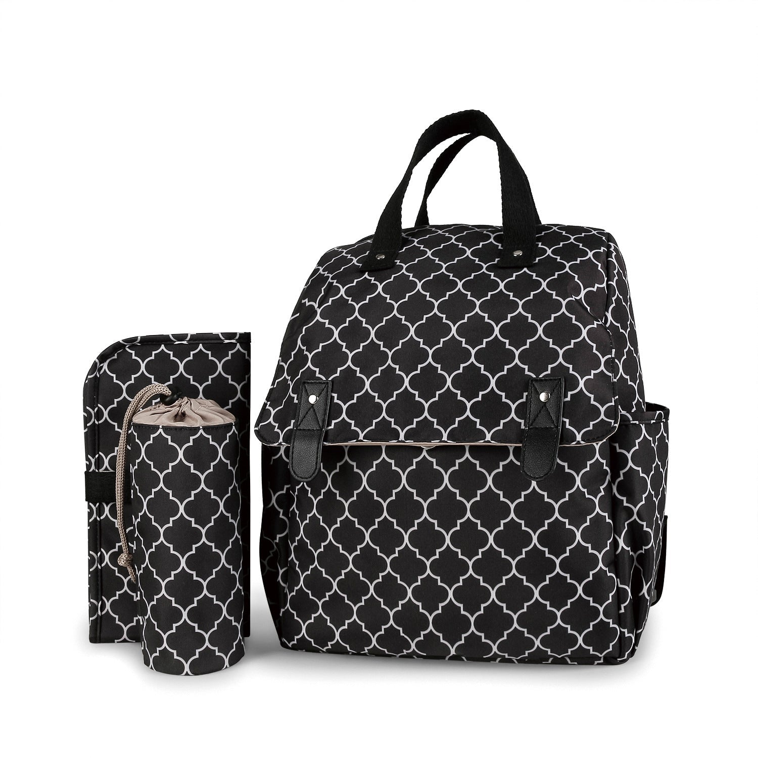 Striped double-shoulder and single-shoulder diaper bag with separate diaper pad and bottle bag, multi-functional maternity and baby travel stroller bag