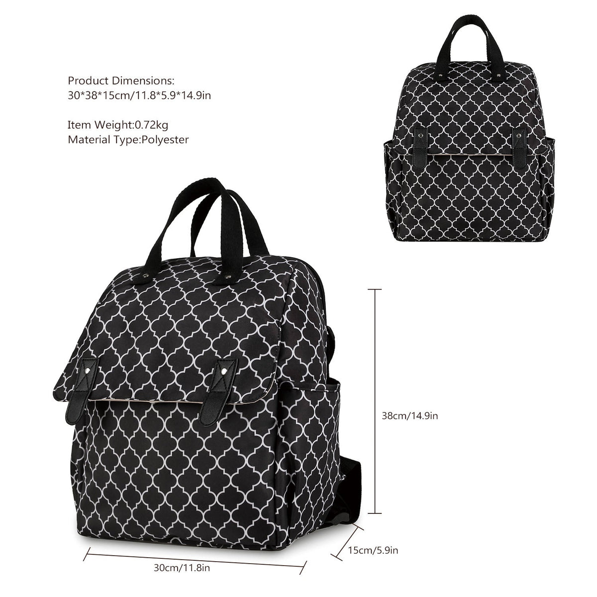 Striped double-shoulder and single-shoulder diaper bag with separate diaper pad and bottle bag, multi-functional maternity and baby travel stroller bag