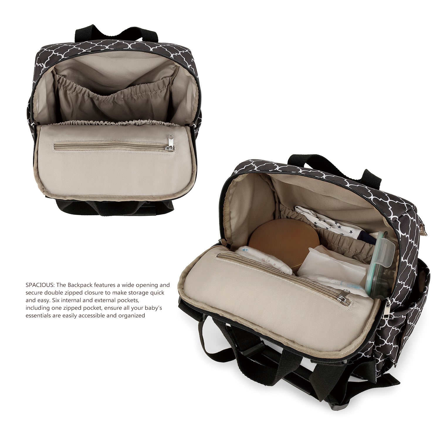 Striped double-shoulder and single-shoulder diaper bag with separate diaper pad and bottle bag, multi-functional maternity and baby travel stroller bag