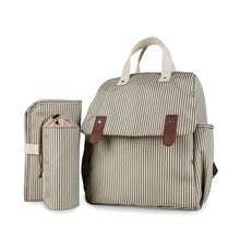 Striped double-shoulder and single-shoulder diaper bag with separate diaper pad and bottle bag, multi-functional maternity and baby travel stroller bag
