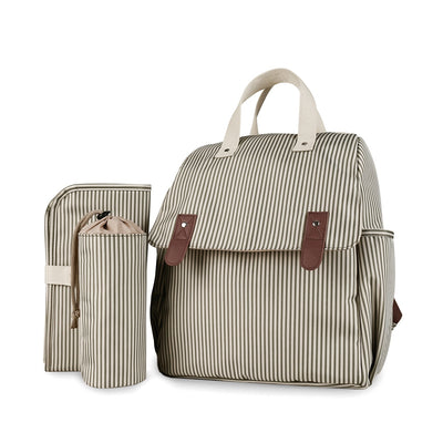 Striped double-shoulder and single-shoulder diaper bag with separate diaper pad and bottle bag, multi-functional maternity and baby travel stroller bag