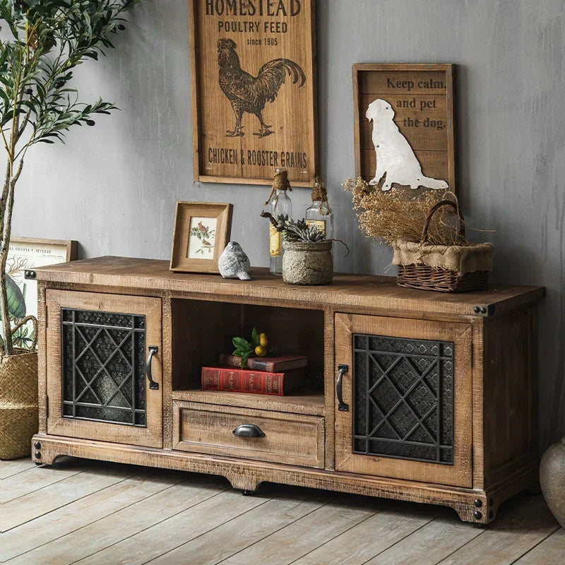 Retro Solid Wood TV Cabinet with Storage LPTB