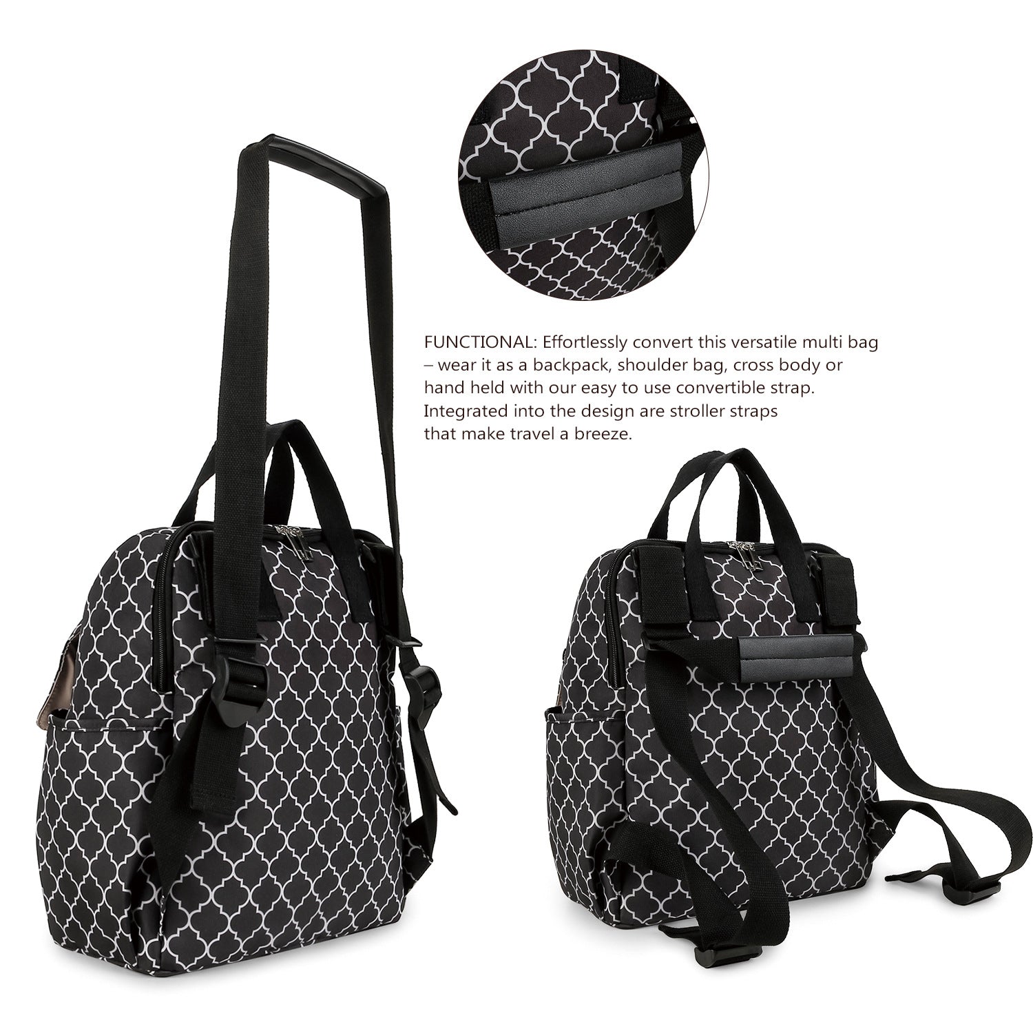 Striped double-shoulder and single-shoulder diaper bag with separate diaper pad and bottle bag, multi-functional maternity and baby travel stroller bag
