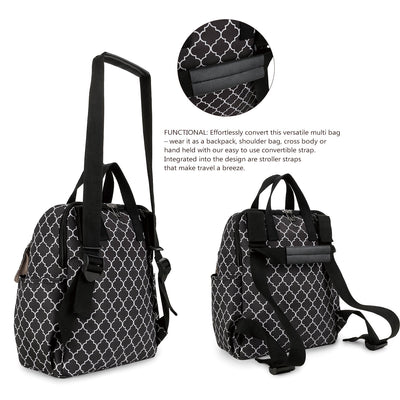 Striped double-shoulder and single-shoulder diaper bag with separate diaper pad and bottle bag, multi-functional maternity and baby travel stroller bag