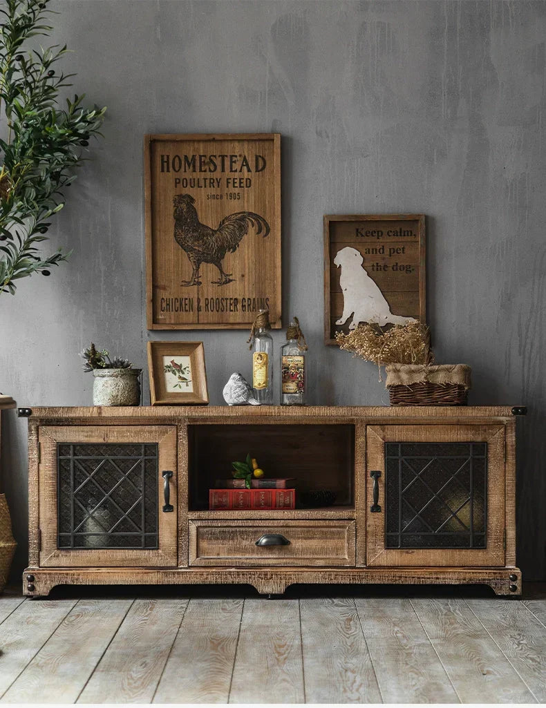 Retro Solid Wood TV Cabinet with Storage LPTB