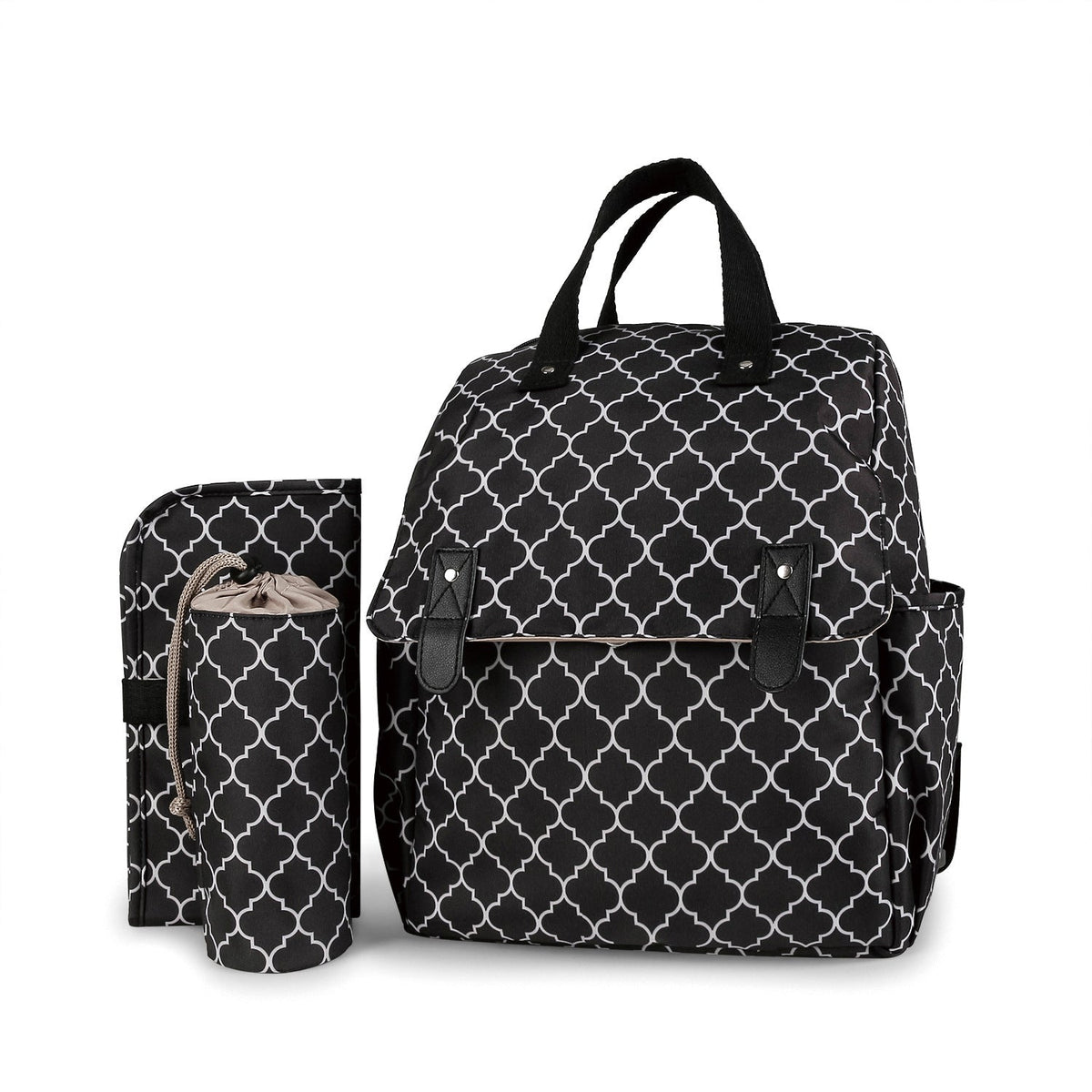 Striped double-shoulder and single-shoulder diaper bag with separate diaper pad and bottle bag, multi-functional maternity and baby travel stroller bag